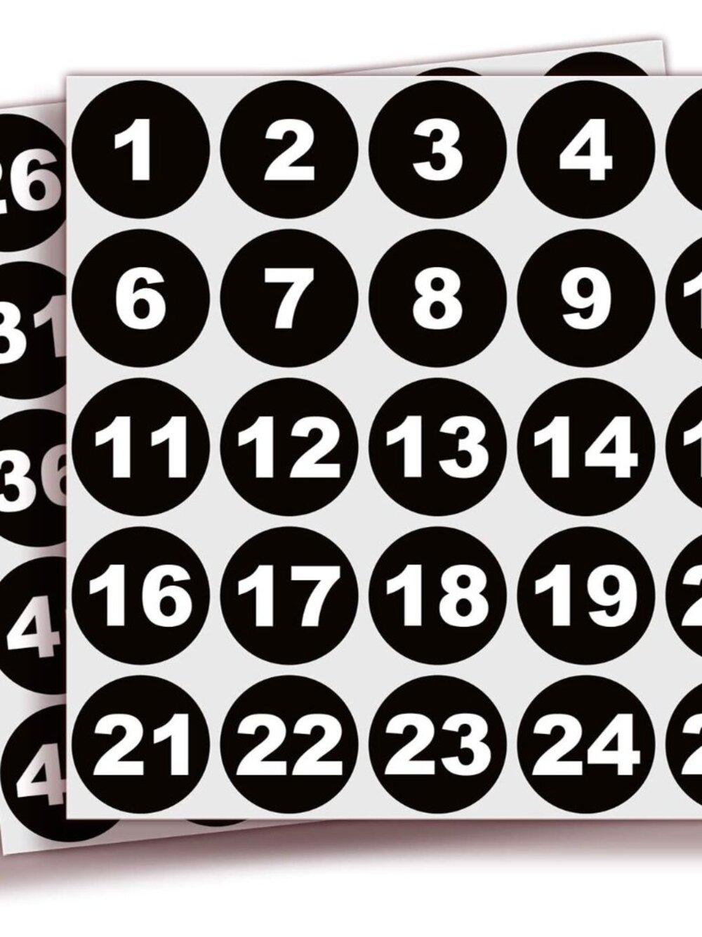 Black Consecutive Number Stickers, 1 to 50, 1.5 Inch, 1 Set